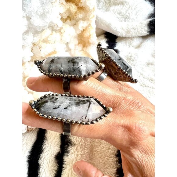 MASSIVE Witchy Tourmalated DT Quartz Ring - Picture 4 of 9